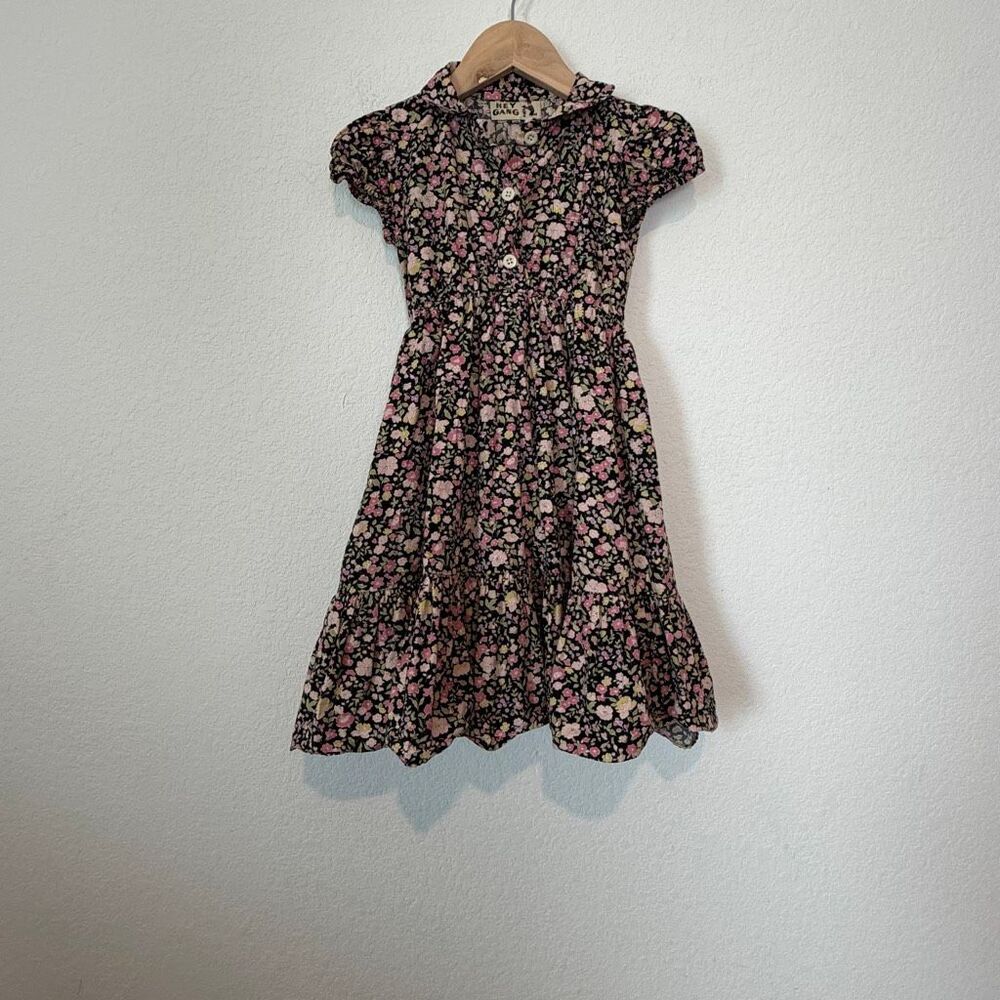 Hey Gang Girls Black Pink Floral Short Sleeve The Frilly Dress Youth Size 4/5